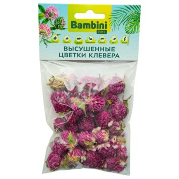 Bambini Pets - лакомство высушенные цветы клевера для грызунов и кроликов, 10 г
