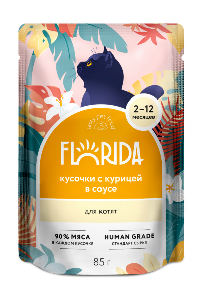 Florida - Паучи для котят, Кусочки с Курицей в соусе, 85 гр