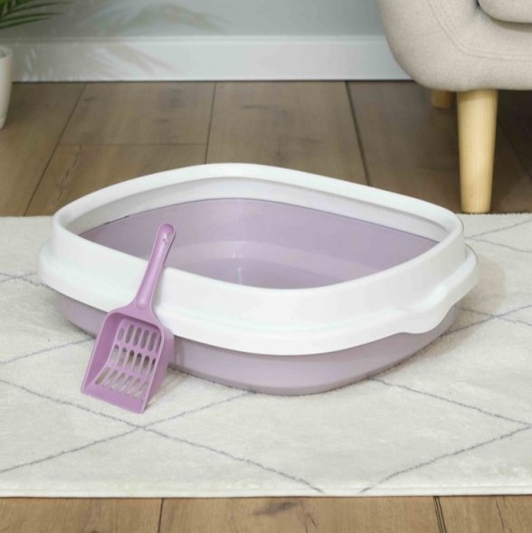 PetSHOP - Туалет лоток с бортиками, с совком, 47x39x13 см, розовый