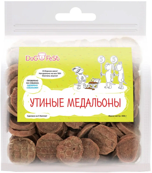 Dog Fest - Лакомство для собак, утиные медальоны, 500 г