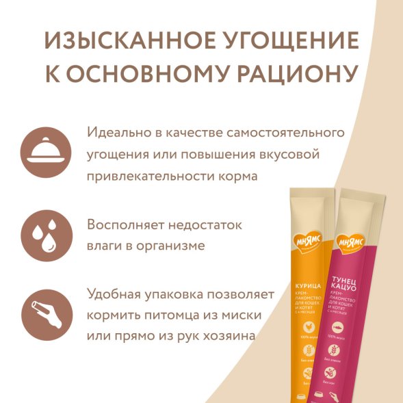 Мнямс - Крем-лакомство для кошек и котят с 4 месяцев &amp;quot;Ассорти вкусов&amp;quot; с тунцом 15гх60шт.