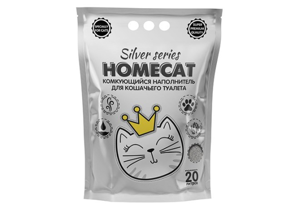 Homecat - Серебряная серия - Комкующийся наполнитель премиум для кошачьих туалетов