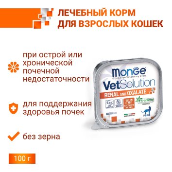 Monge VetSolution Cat Renal and Oxalate - Диетический корм для кошек при ХПН и профилактике образования оксалатов 100 г