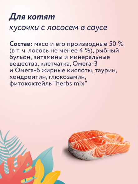 Florida - Паучи для котят, Кусочки с Лососем в соусе, 85 гр