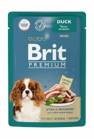 Brit - Пауч для взрослых собак миниатюрных пород, С Уткой и Яблоком в соусе, 85 гр
