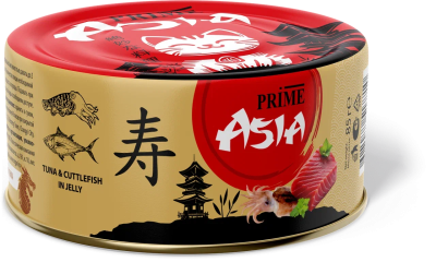 Prime Asia - Консервы для кошек, тунец с каракатицей в желе, 85 гр