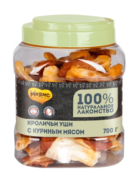 Мнямс - Лакомство для собак кроличьи уши с куриным мясом