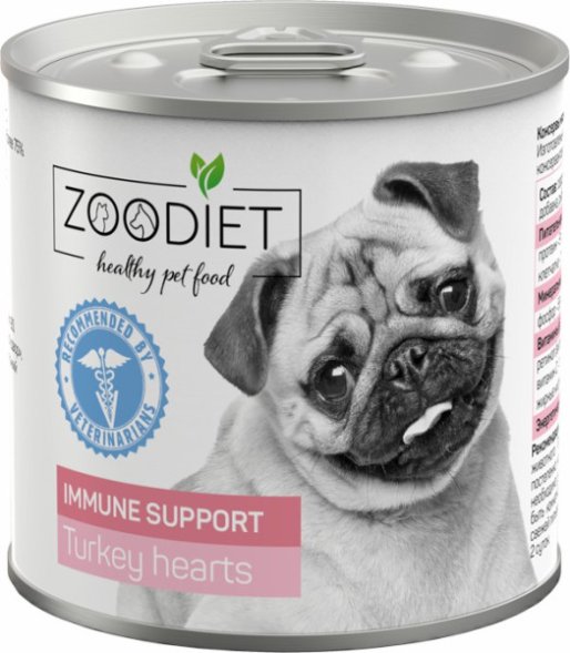 Четвероногий Гурман - ZOODIET Immune Support - Корм консервированный для собак для поддержания иммунитета, с индюшиными сердечками, 240 г