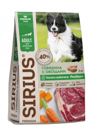 Sirius - Сухой корм для взрослых собак, говядина с овощами