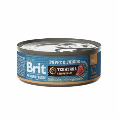 Brit - Консервы для щенков всех пород, с Телятиной и Морковью, 100 гр Brit - Консервы для щенков всех пород, с Телятиной и Морковью, 100 гр