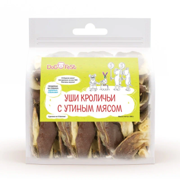 Dog Fest - Лакомство для собак, кроличьи уши с утиным мясом, 500 г