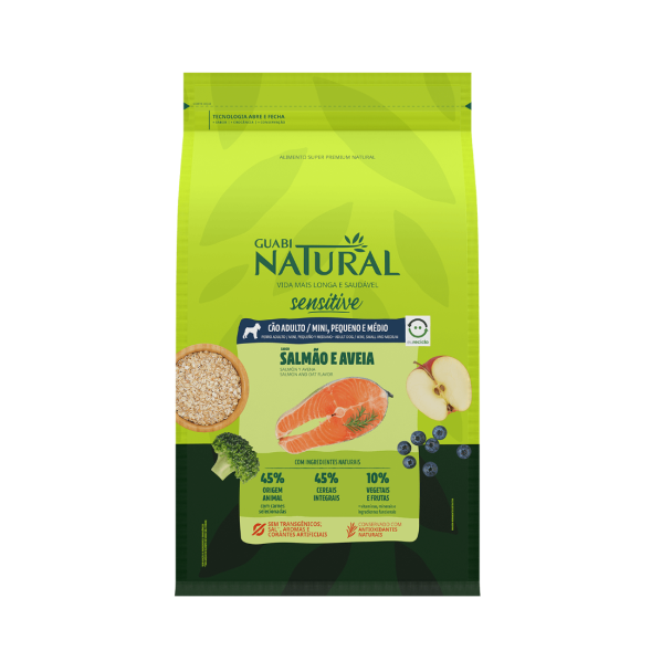 Guabi Sensitive - Сухой корм для взрослых собак мелких и средних пород с чувствительным пищеваранием, Лосось и Овёс, 10,1 кг