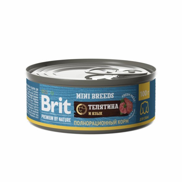 Brit - Консервы для взрослых собак мелких пород, с Телятиной и Языком, 100 гр
