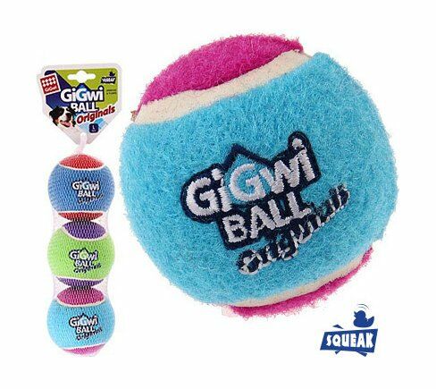 GiGwi - Игрушка для собак, три мяча с пищалкой, теннисная резина, 4 см