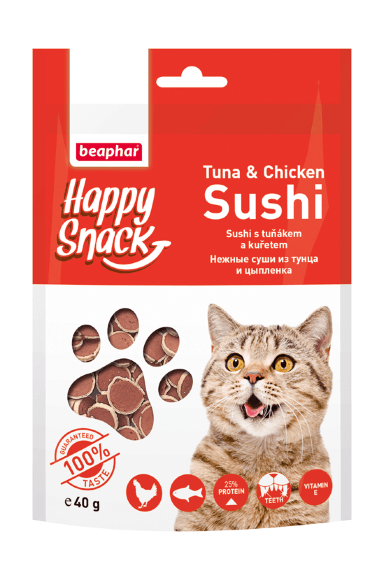 Beaphar Happy Snack - Лакомство для кошек "Суши из тунца и цыпленка" 40гр