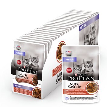 Purina Pro Plan Nutri Savour - Консервы для котят, с говядиной в соусе, упаковка 26шт 