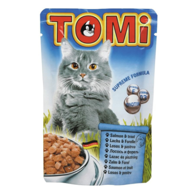 ToMi - Кусочки в соусе для взрослых кошек с лососем и форелью 100 гр