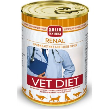 Solid Natura VET DIET Renal - Консервы для кошек при хронической почечной недостаточности и ее осложнениях, 340 г