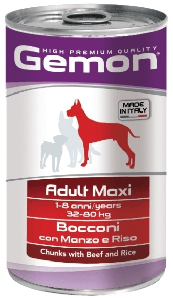 Gemon Dog Maxi - Консервы для собак крупных пород кусочки говядины с рисом 1250г