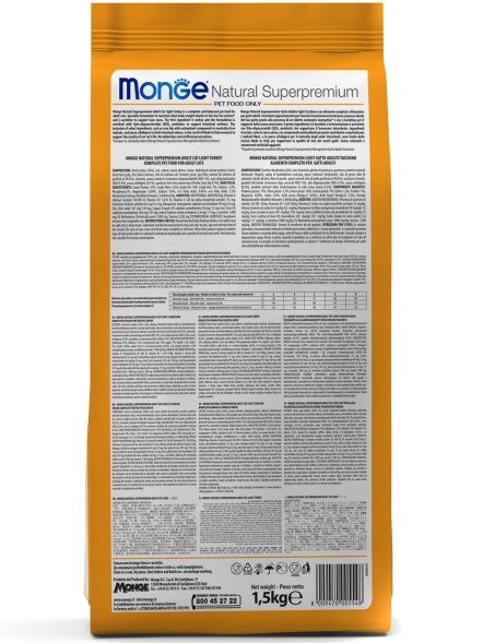 Monge Speciality Light - Низкокалорийный корм для кошек с индейкой 1,5 кг