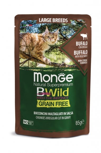 Monge Cat BWild Grain Free - паучи из мяса буйвола с овощами для кошек крупных пород 85г
