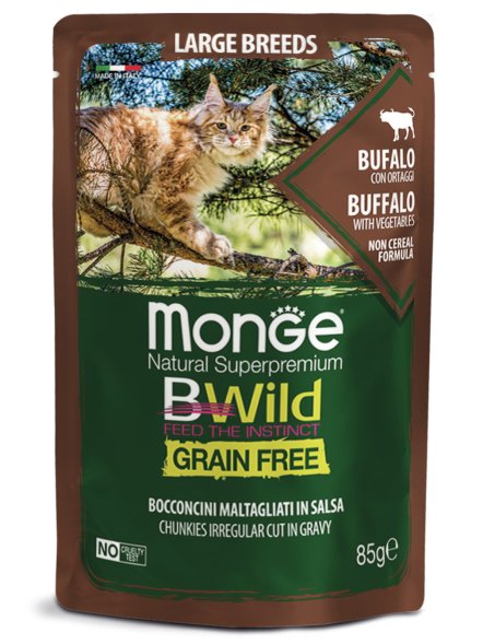 Monge Cat BWild Grain Free - паучи из мяса буйвола с овощами для кошек крупных пород 85г