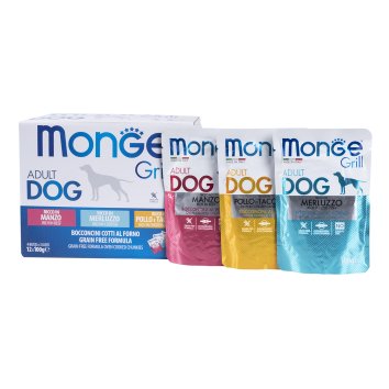 Monge Dog Grill - Влажный корм для собак, с Говядиной, с Треской, с Курицей и Индейкой (бокс с паучами 12 шт * 100 гр)