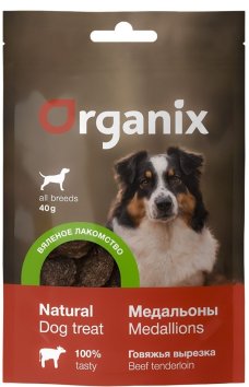 Organix - Лакомство вяленое для собак, Медальоны из Говяжьей вырезки, 40 гр
