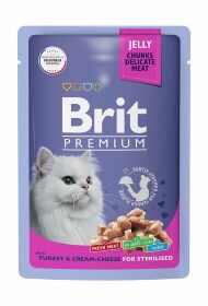 Brit - Пауч для взрослых стерилизованных кошек, с Индейкой и Сыром в желе, 85 гр