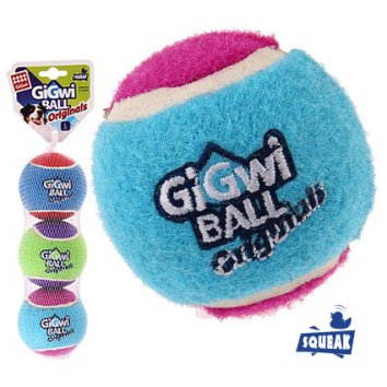 GiGwi - Игрушка для собак, три мяча с пищалкой, теннисная резина, 6,3 см
