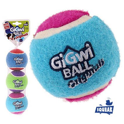GiGwi - Игрушка для собак, три мяча с пищалкой, теннисная резина, 6,3 см