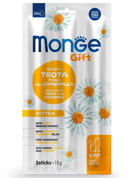 Monge Gift- Лакомство для котят &amp;quot;Мягкие палочки&amp;quot; со свежей форелью и ромашкой 15 г