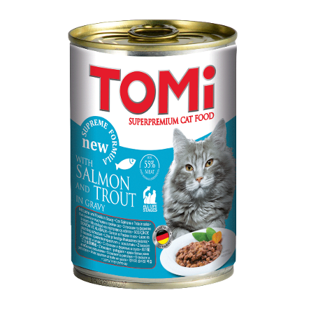 ToMi - Кусочки в соусе для взрослых кошек с лососем и форелью 400 гр