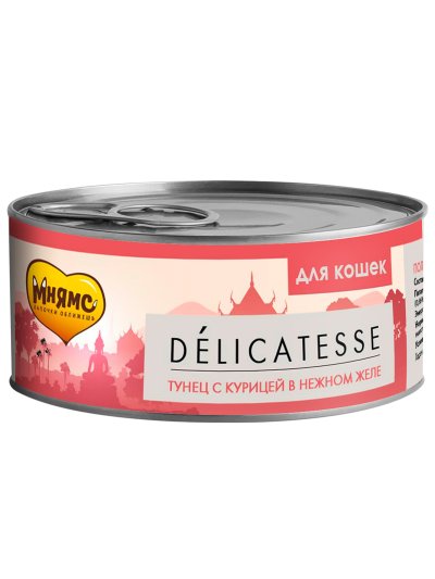 Мнямс - Консервы для кошек Тунец с курицей в нежном желе 70 г