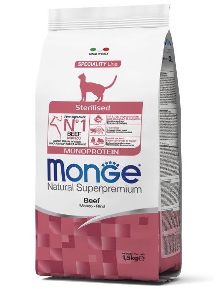 Monge Monoprotein (Монопротеин) Sterilised Beef - Сухой корм для стерилизованных кошек, с говядиной 1,5кг