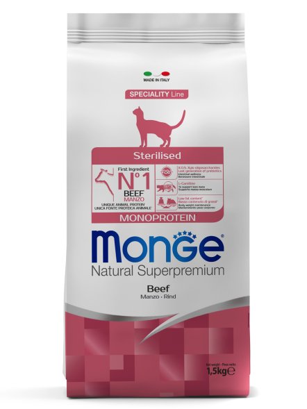 Monge Monoprotein (Монопротеин) Sterilised Beef - Сухой корм для стерилизованных кошек, с говядиной 1,5кг