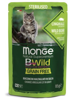 Monge Cat BWild Grain Free - паучи из мяса дикого кабана с овощами для стерилизованных кошек 85г