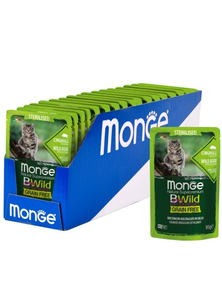 Monge Cat BWild Grain Free - паучи из мяса дикого кабана с овощами для стерилизованных кошек 85г