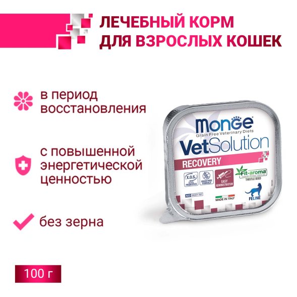Monge VetSolution Cat Recovery Рекавери - Диетический корм для кошек при восстановлении питания в период выздоровления 100 г