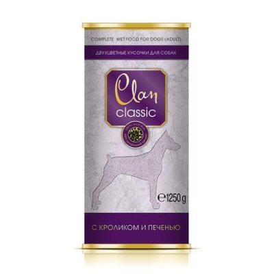 Clan - Консервы для собак кусочки в соусе с кроликом и печенью 1250г