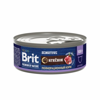 Brit - Консервы для взрослых кошек, с чувствительным пищеварением, с Ягненком, 100 гр Brit - Консервы для взрослых кошек, с чувствительным пищеварением, с Ягненком, 100 гр