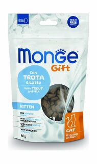 Monge Gift Kitten - Лакомство для котят "Хрустящие подушечки с начинкой" с форелью и молоком 60 г