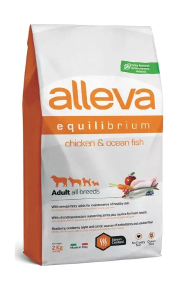 Alleva Equilibrium All Day Maintenance - Сухой корм для взрослых собак средних и крупных пород, курица с океанической рыбой
