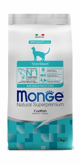 Monge Monoprotein Sterilised Merluzzo - Сухой корм для стерилизованных кошек, с треской 1,5кг