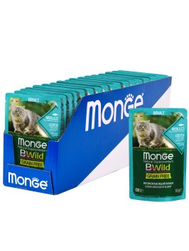 Monge Cat BWild Grain Free - паучи из трески с креветками и овощами для взрослых кошек 85г