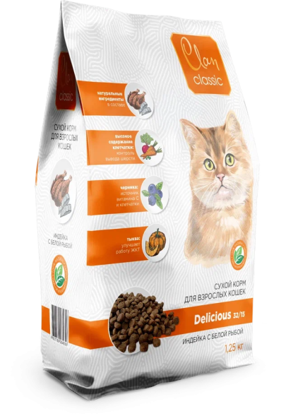 Clan Classic Delicious - Сухой корм для кошек, индейка и белая рыба