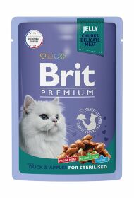 Brit - Пауч для взрослых стерилизованных кошек, с Уткой и Яблоками в желе, 85 гр