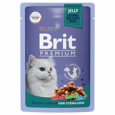 Brit - Пауч для взрослых стерилизованных кошек, с Уткой и Яблоками в желе, 85 гр Brit - Пауч для взрослых стерилизованных кошек, с Уткой и Яблоками в желе, 85 гр