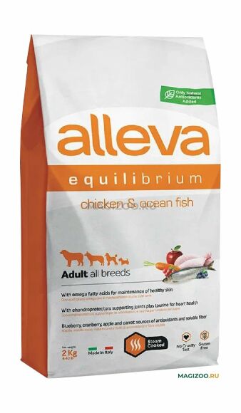 Alleva Equilibrium All Day Maintenance - Сухой корм для взрослых собак всех пород, курица с океанической рыбой