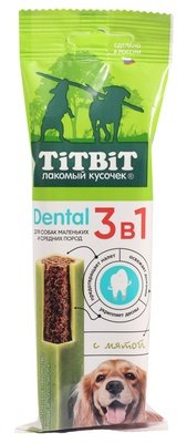 TiTBiT - Дентал 3в1 для собак мелких и средних пород, с мятой, 110гр